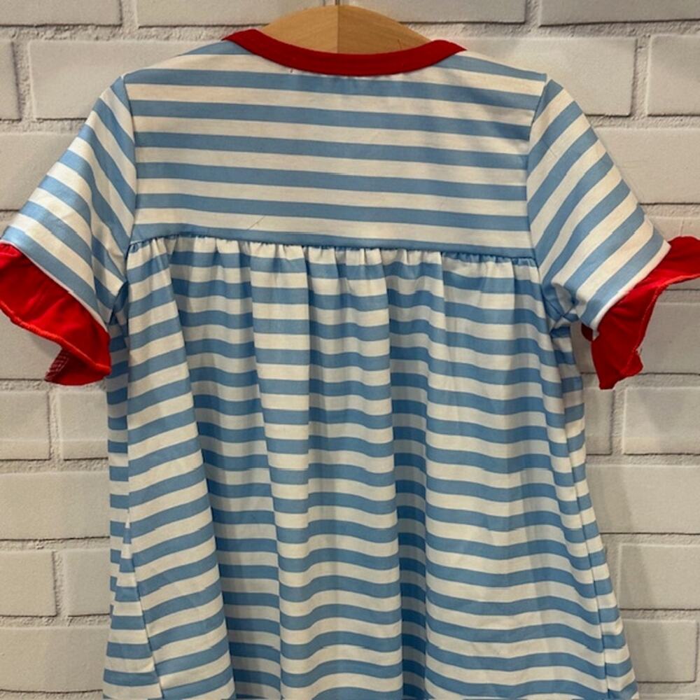 Boutique Abby & Evie 18 Month Blue Striped Dog School Theme Dress Cotton Blend - Picture 5 of 8